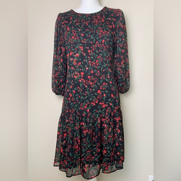 Calvin Klein Women's Sheath 3/4 Sleeve Floral Pleated Dress Size: 8 - Picture 4 of 15